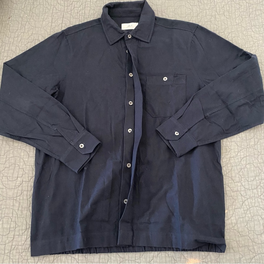 Mr P lightweight cotton overshirt shacket shirt chore jacket button down navy  M